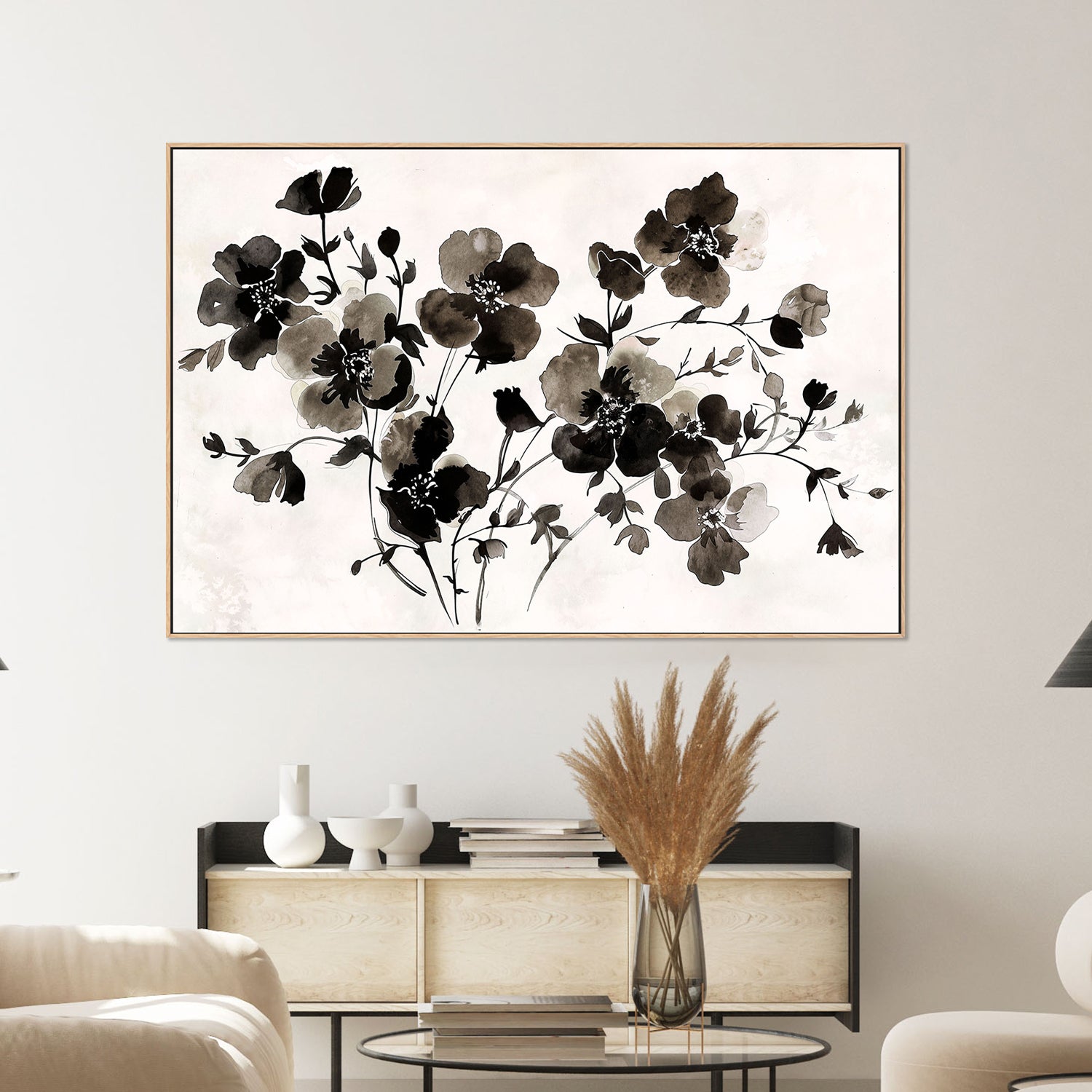 wall-art-print-canvas-poster-framed-Ink Florals, Style A-2