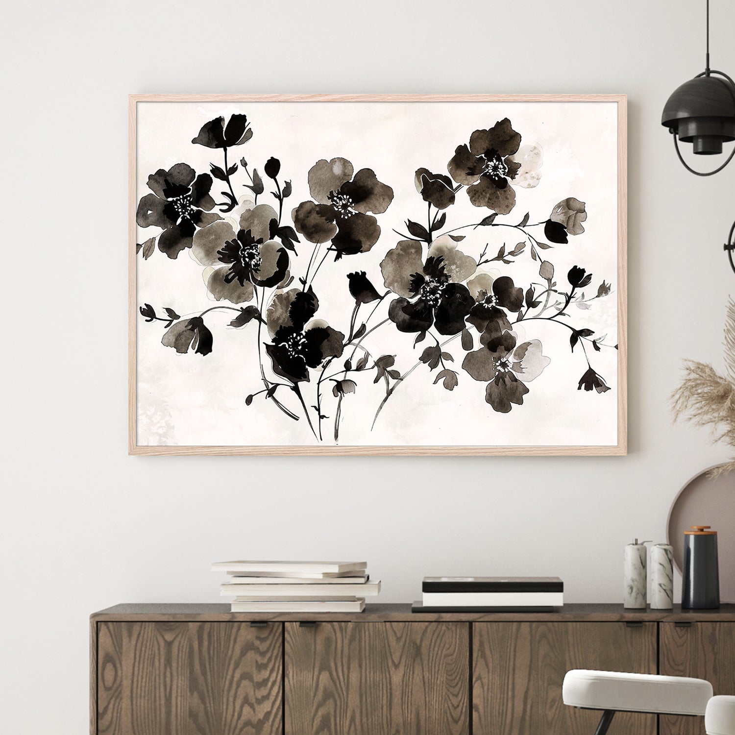 wall-art-print-canvas-poster-framed-Ink Florals, Style A-7