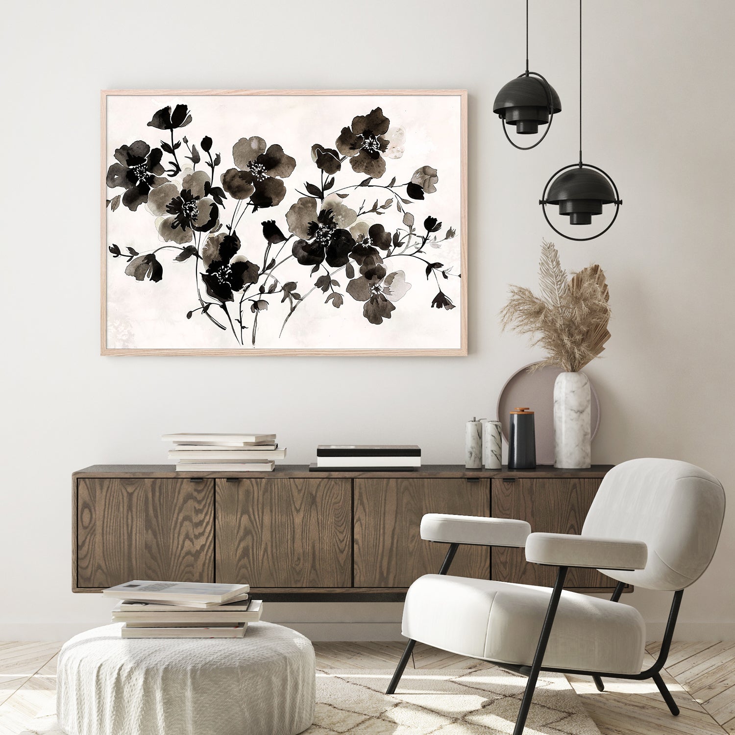 wall-art-print-canvas-poster-framed-Ink Florals, Style A-8