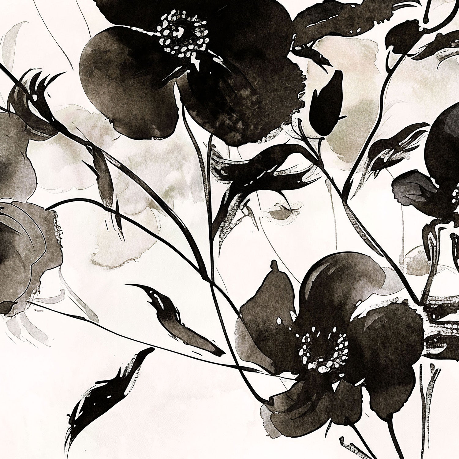 wall-art-print-canvas-poster-framed-Ink Florals, Style C-11