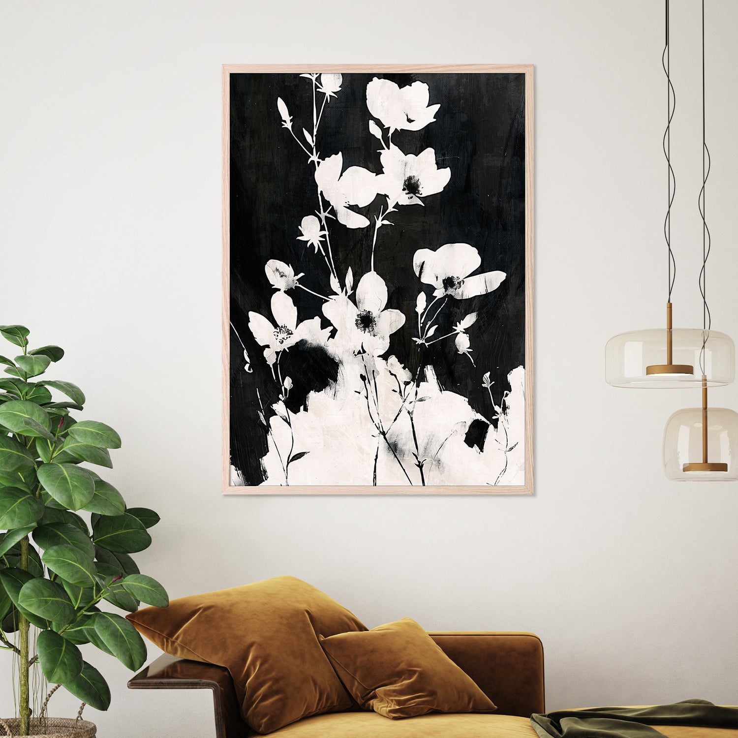 wall-art-print-canvas-poster-framed-Ink & Petals, Style B-7