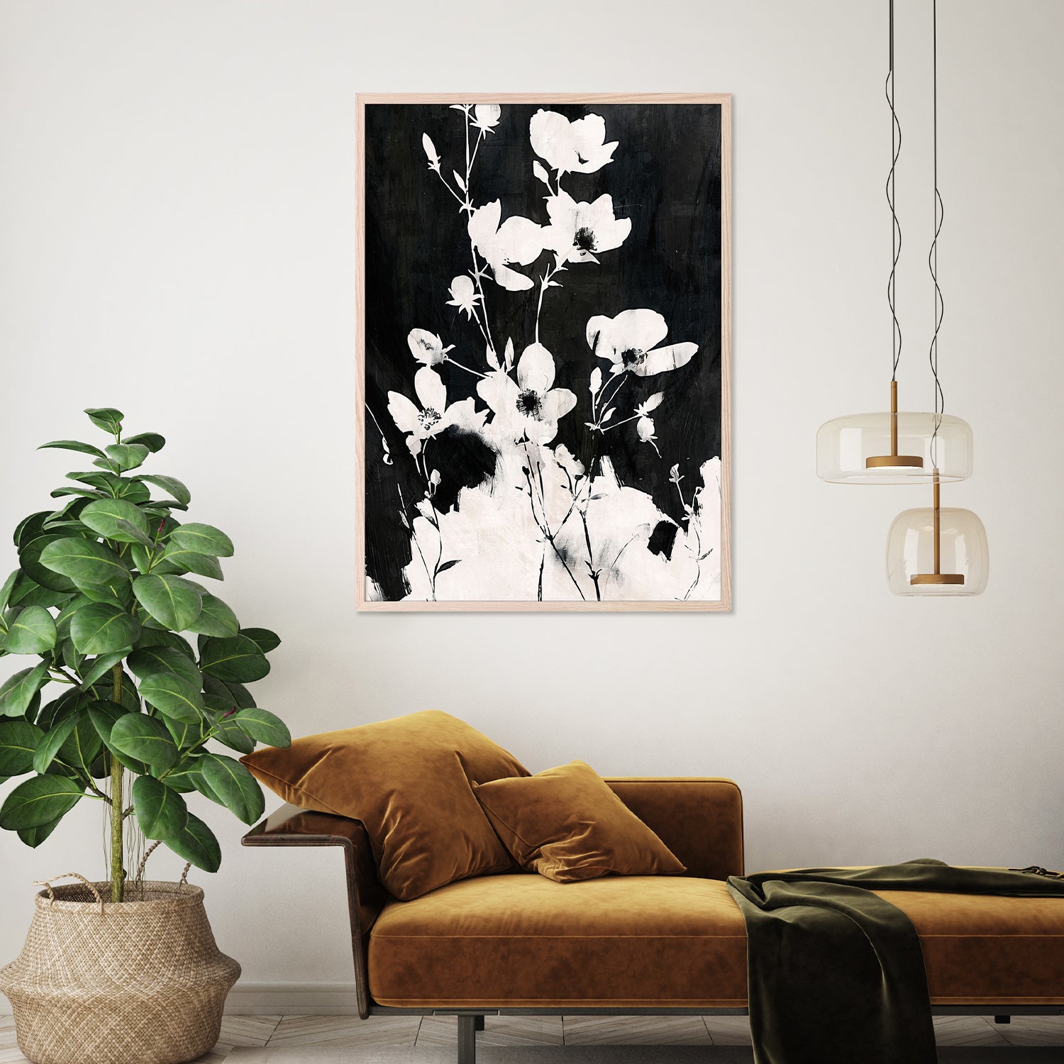 wall-art-print-canvas-poster-framed-Ink & Petals, Style B-8