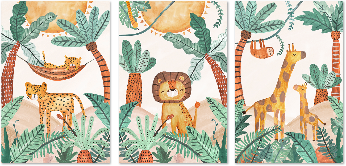wall-art-print-canvas-poster-framed-Jungle Horizon, Set of 3 , By Pip and Phee-1