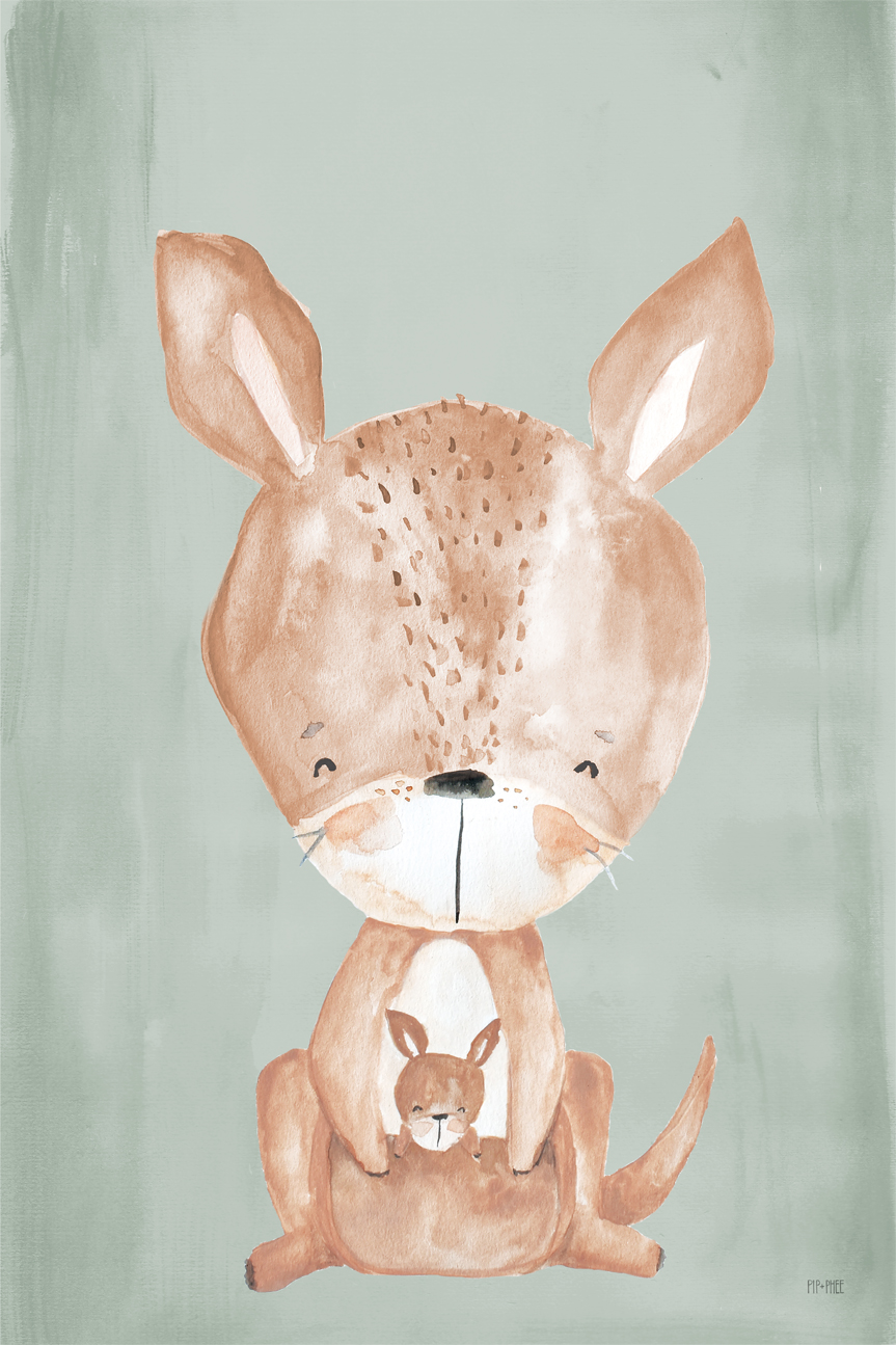 wall-art-print-canvas-poster-framed-Kangaroo Critter Print Olive , By Pip and Phee-1
