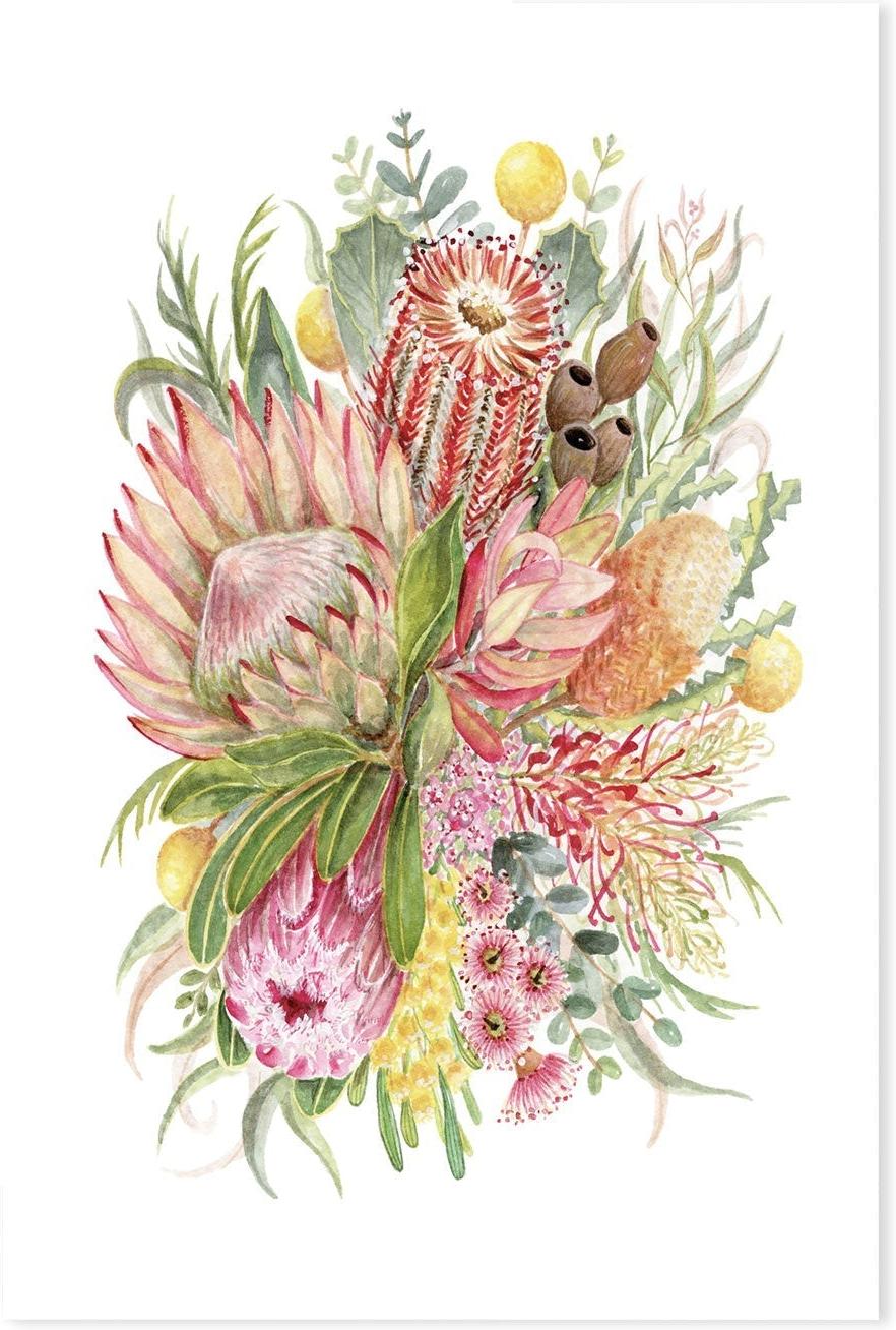 wall-art-print-canvas-poster-framed-King Protea And Banksia, Style A , By Jessie Mitchelson-GIOIA-WALL-ART