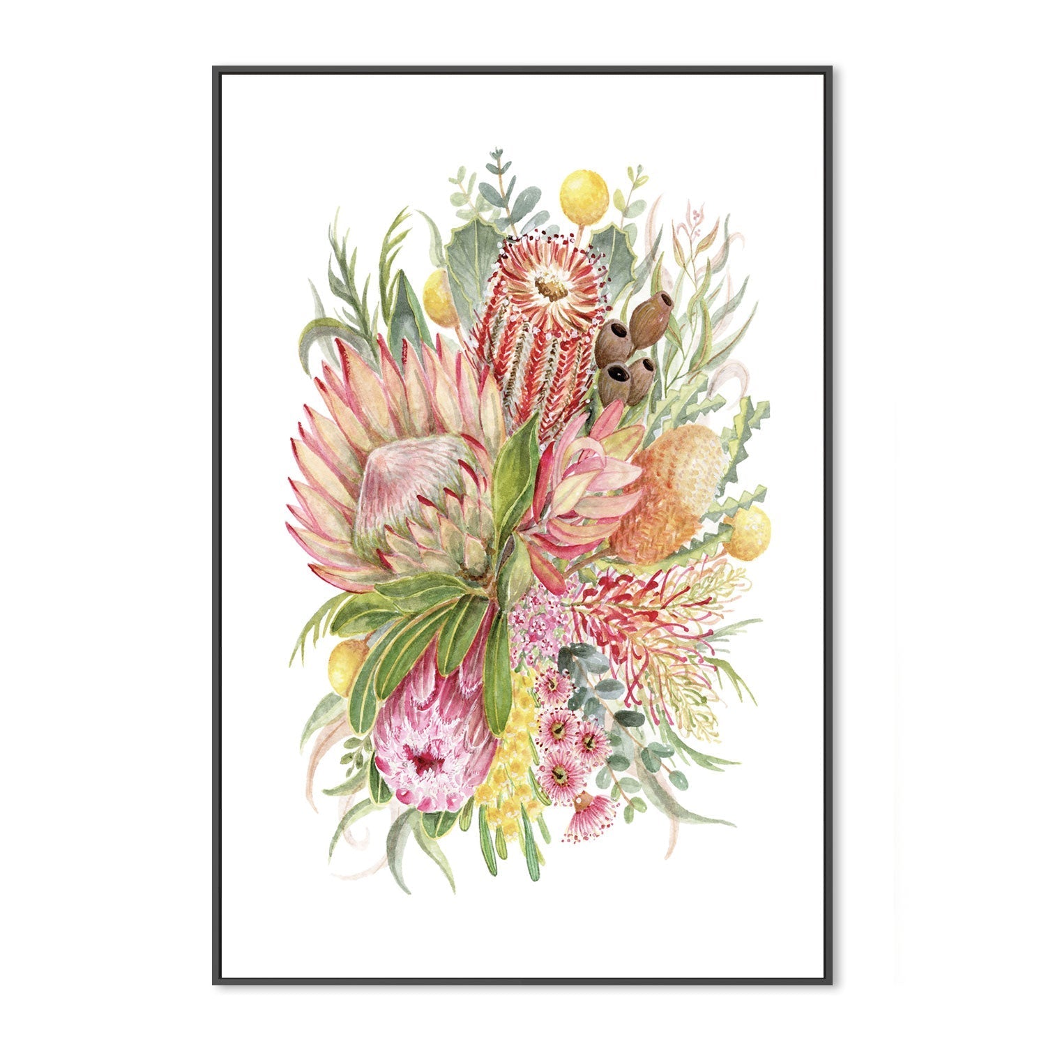 wall-art-print-canvas-poster-framed-King Protea And Banksia, Style A , By Jessie Mitchelson-GIOIA-WALL-ART