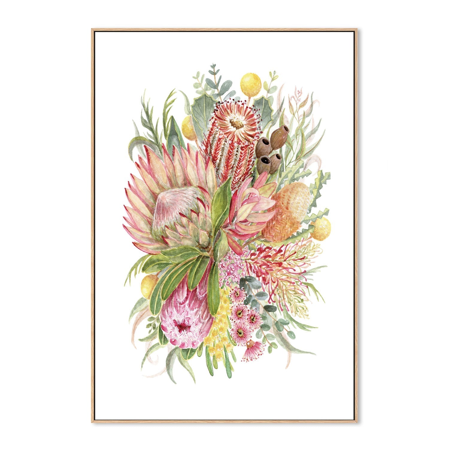 wall-art-print-canvas-poster-framed-King Protea And Banksia, Style A , By Jessie Mitchelson-GIOIA-WALL-ART