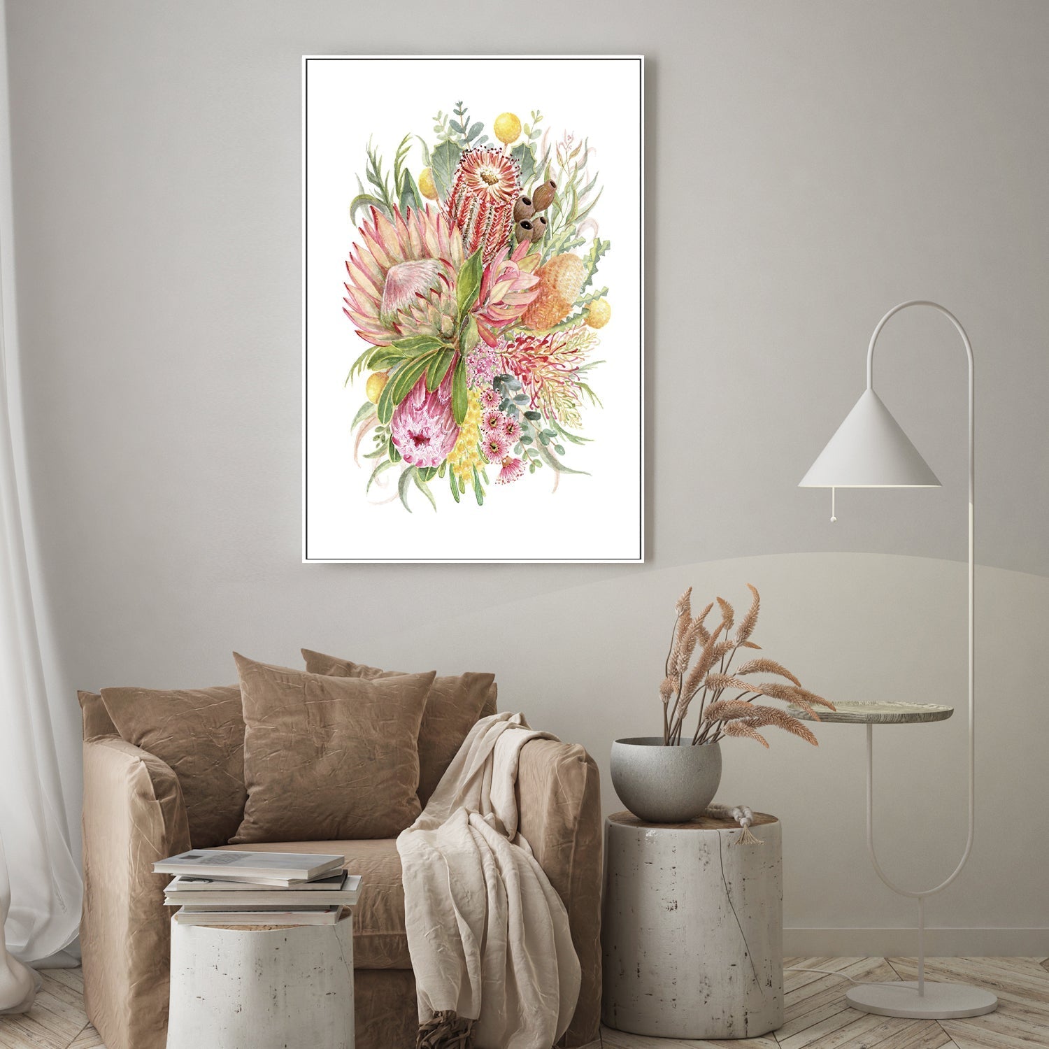 wall-art-print-canvas-poster-framed-King Protea And Banksia, Style A , By Jessie Mitchelson-GIOIA-WALL-ART