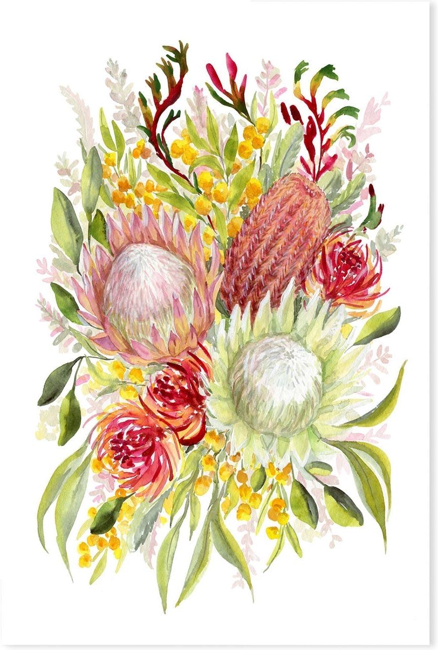 wall-art-print-canvas-poster-framed-King Protea And Banksia, Style B , By Jessie Mitchelson-GIOIA-WALL-ART