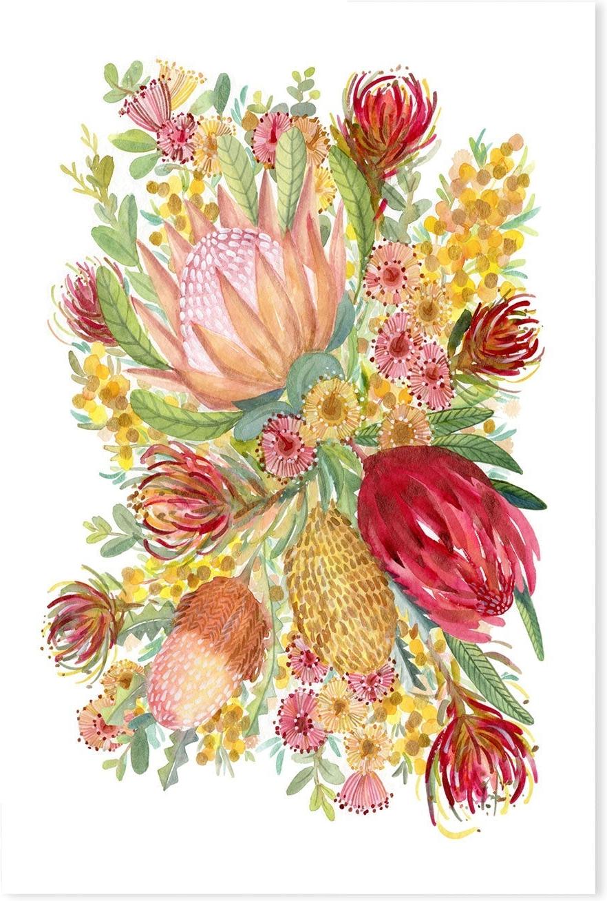 wall-art-print-canvas-poster-framed-King Protea And Banksia, Style D , By Jessie Mitchelson-GIOIA-WALL-ART