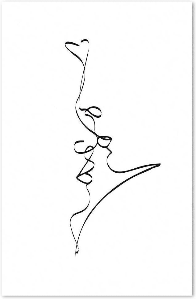 wall-art-print-canvas-poster-framed-Kiss, Line Art-by-Gioia Wall Art-Gioia Wall Art