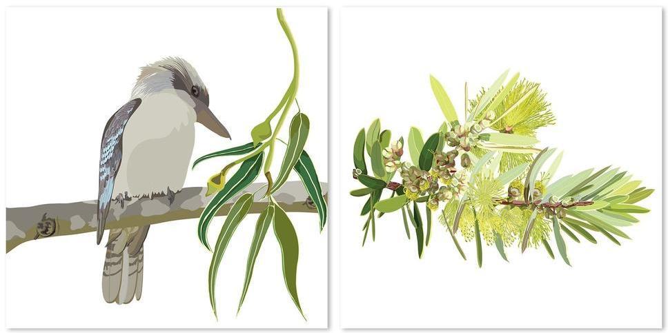 wall-art-print-canvas-poster-framed-Kookaburra And Eucalyptus, Set Of 2-by-Gioia Wall Art-Gioia Wall Art