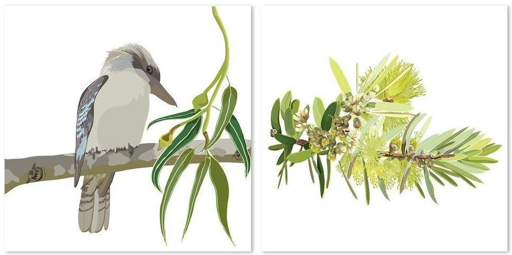 wall-art-print-canvas-poster-framed-Kookaburra And Eucalyptus, Set Of 2-by-Gioia Wall Art-Gioia Wall Art