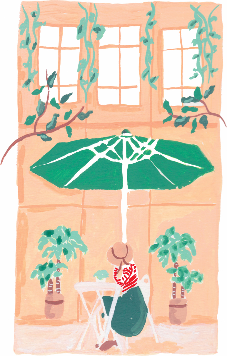 Lady At A Cafe , By Inez Jestine Wall Art Print Framed Canvas Poster