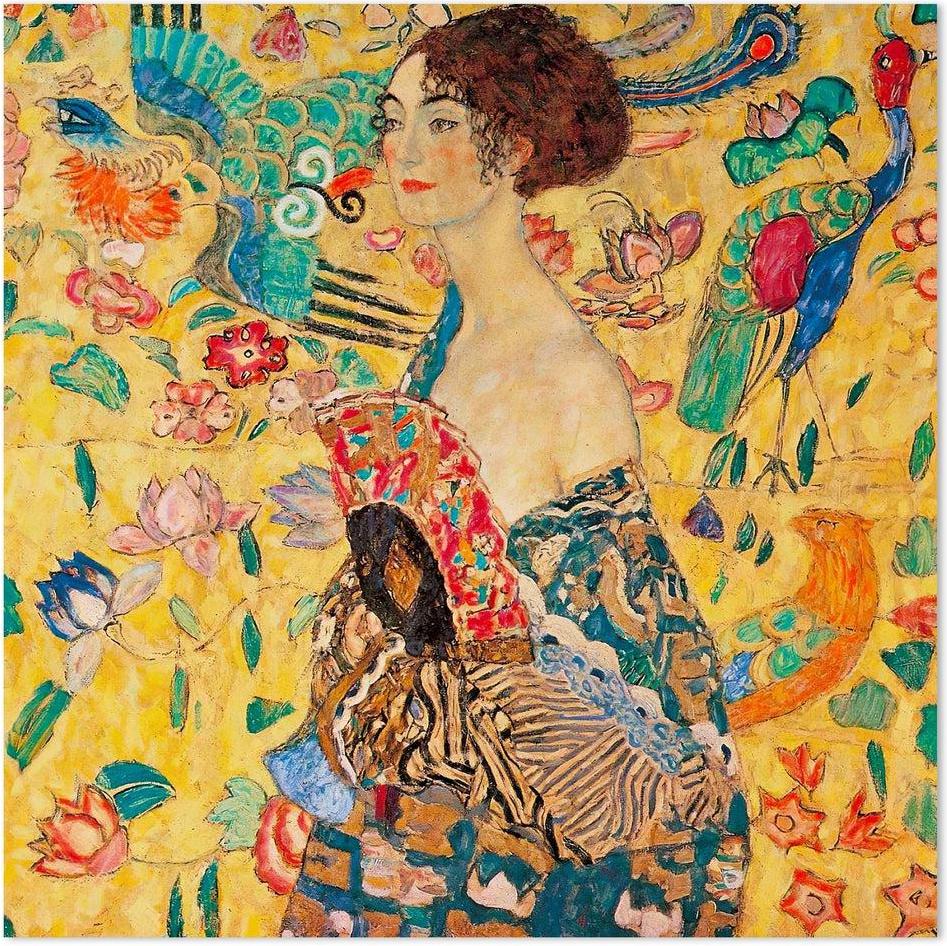 wall-art-print-canvas-poster-framed-Lady With Fan, By Gustav Klimt-by-Gioia Wall Art-Gioia Wall Art