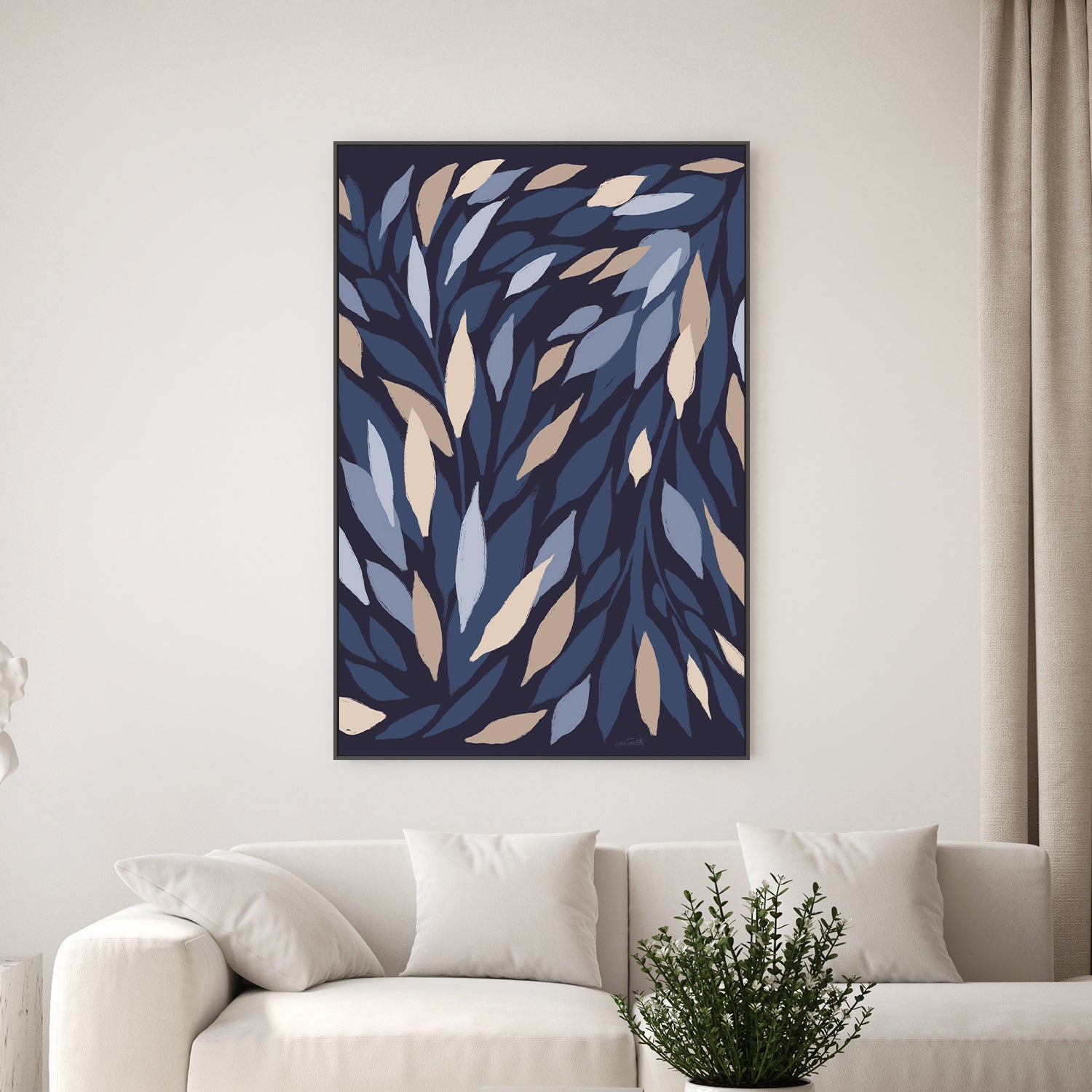 wall-art-print-canvas-poster-framed-Leafy Lines Dark Plain-2