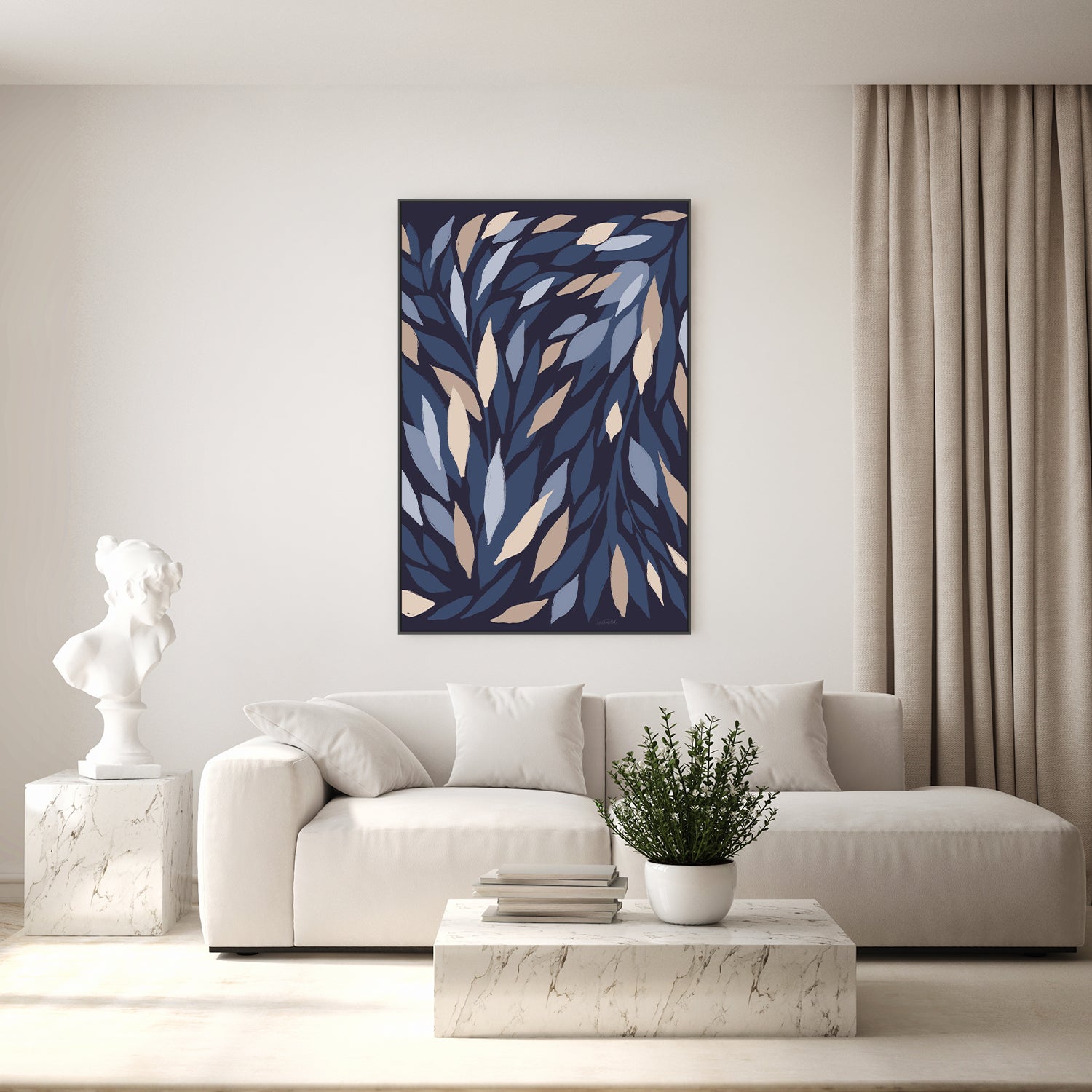 wall-art-print-canvas-poster-framed-Leafy Lines Dark Plain-9