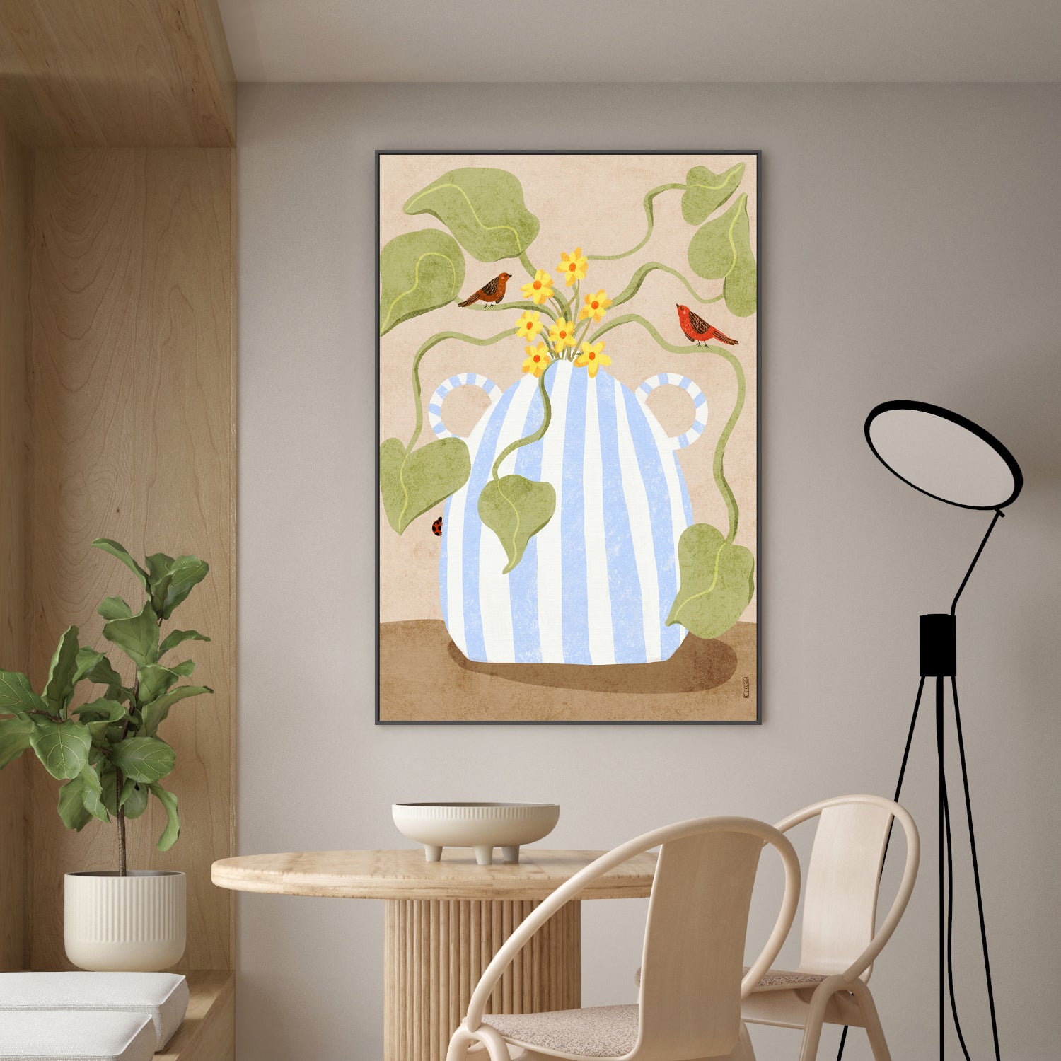 wall-art-print-canvas-poster-framed-Leaves In A Pot with Bird-2