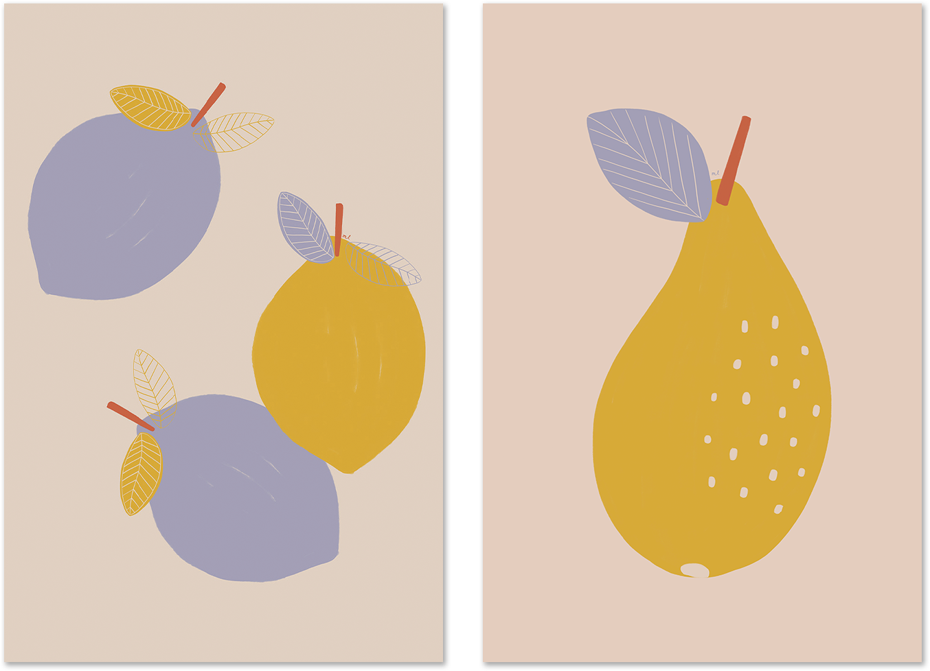 wall-art-print-canvas-poster-framed-Lemons and pear, Set Of 2 , By Menina Lisboa-1