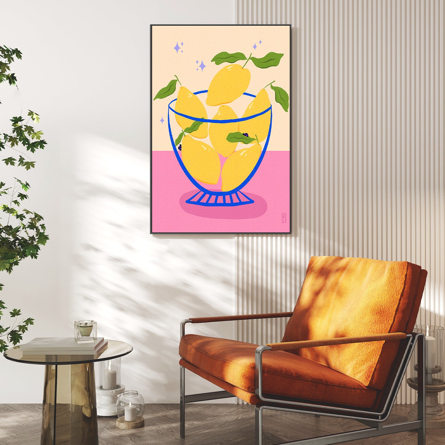 wall-art-print-canvas-poster-framed-Lemons in a Bowl Retro Illustration-9