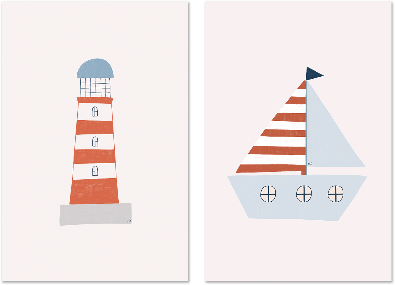 wall-art-print-canvas-poster-framed-Lighthouse and Sailing Boat, Set of 2 , By Menina Lisboa-1