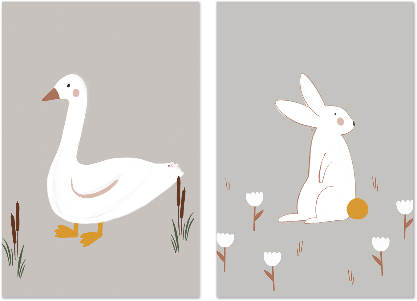 wall-art-print-canvas-poster-framed-Little Goose and White Little Bunny, Set Of 2 , By Menina Lisboa-1