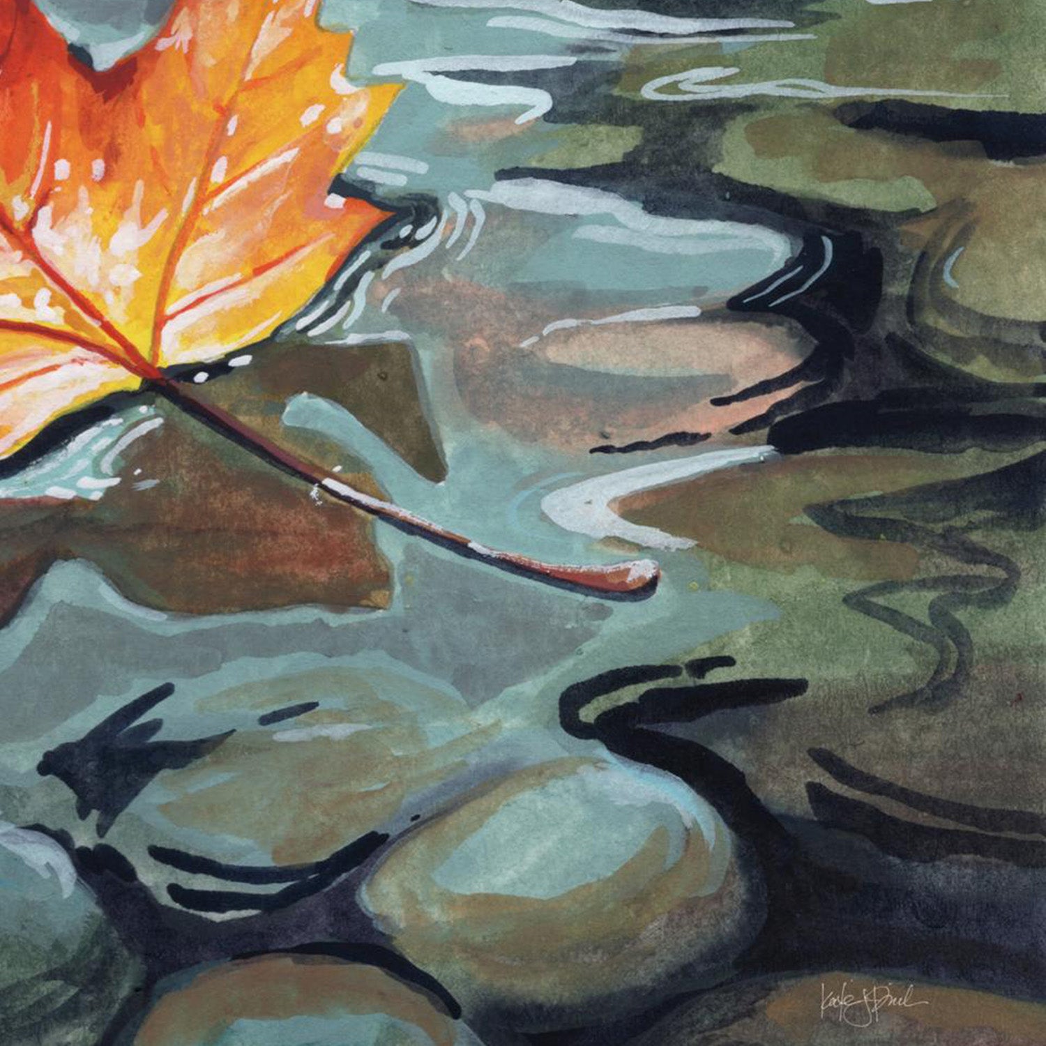 wall-art-print-canvas-poster-framed-Maple Leaf Floating In a Stream-11