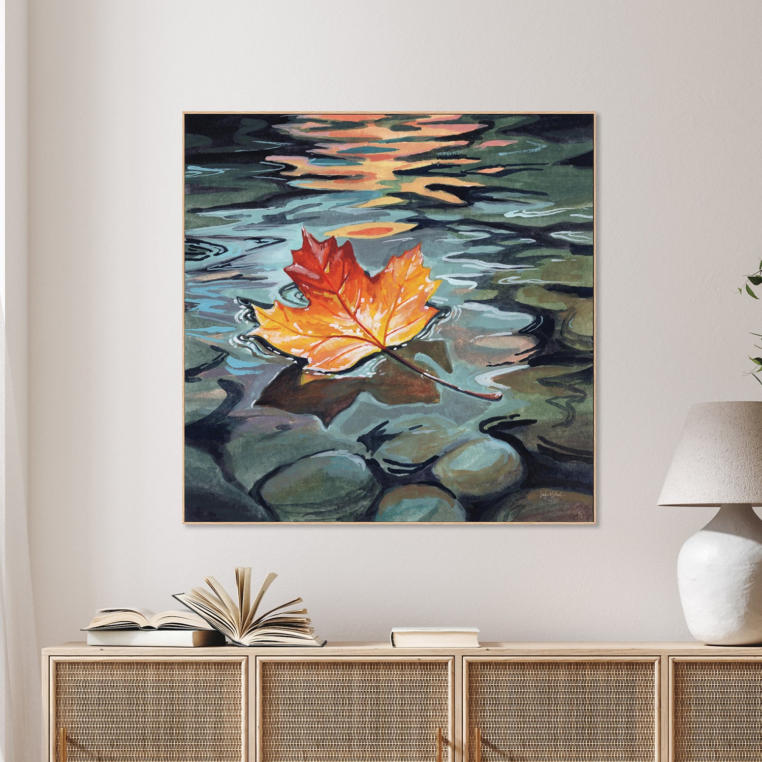 wall-art-print-canvas-poster-framed-Maple Leaf Floating In a Stream-2