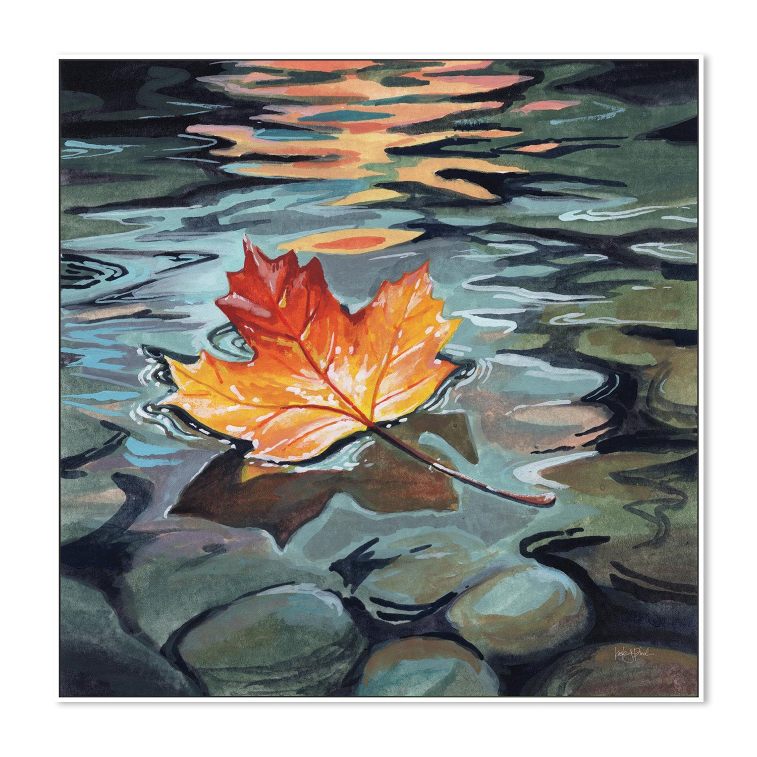 wall-art-print-canvas-poster-framed-Maple Leaf Floating In a Stream-5