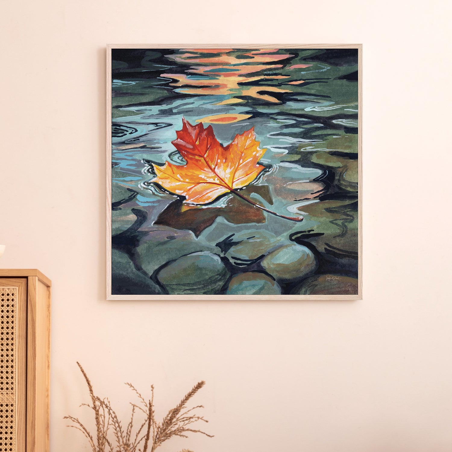 wall-art-print-canvas-poster-framed-Maple Leaf Floating In a Stream-7