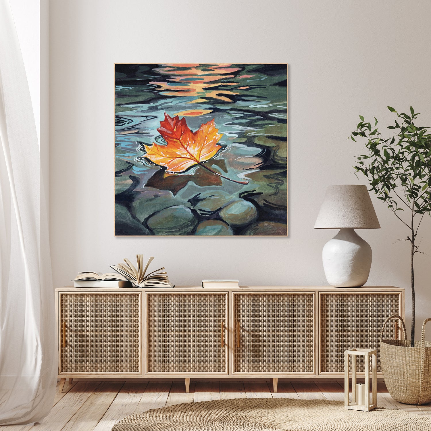 wall-art-print-canvas-poster-framed-Maple Leaf Floating In a Stream-9