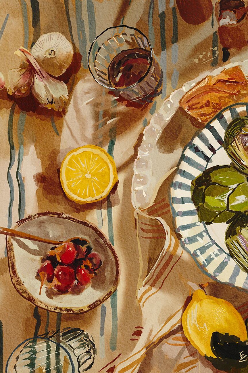 wall-art-print-canvas-poster-framed-Mediterranean Lunch , By Ekaterina Zagorska-1