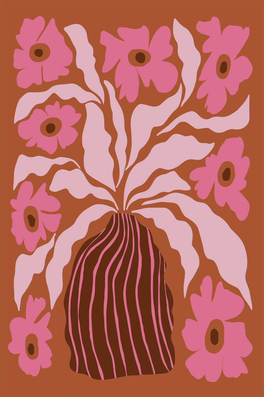 wall-art-print-canvas-poster-framed-Mid Century Blooming Pot , By Miho Art Studio-1