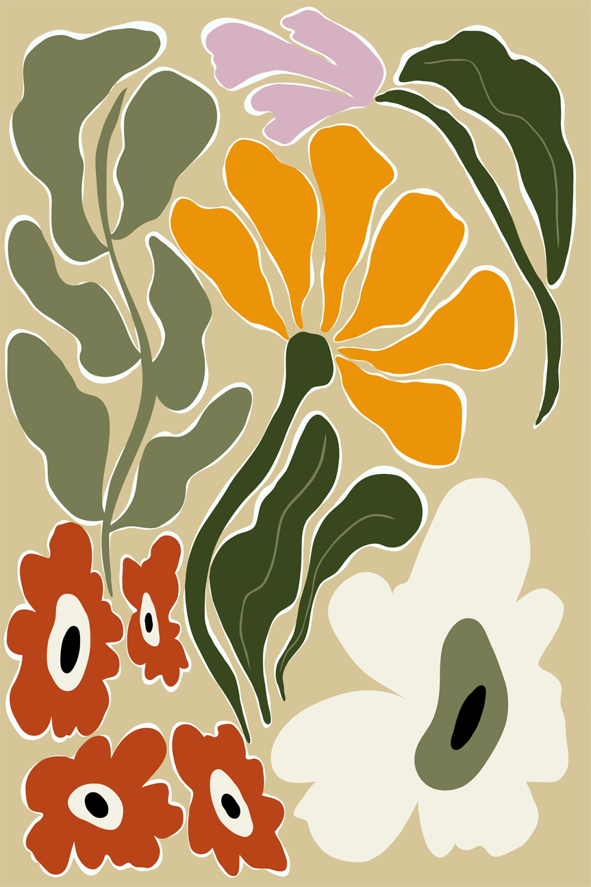 wall-art-print-canvas-poster-framed-Mid Century Bloomscape , By Miho Art Studio-1
