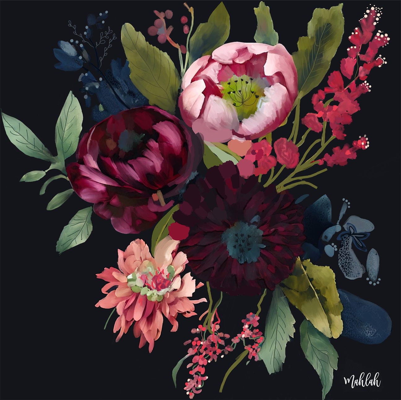 wall-art-print-canvas-poster-framed-Midnight Flowers , By Inkheart Designs-1
