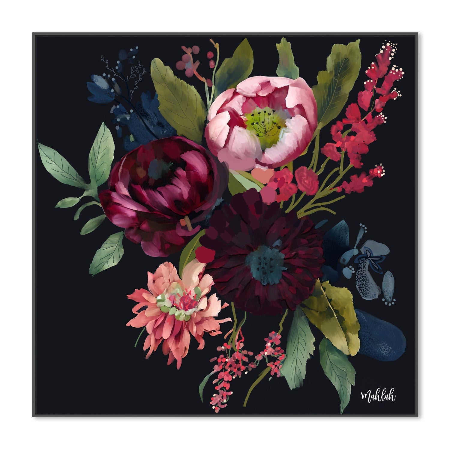 wall-art-print-canvas-poster-framed-Midnight Flowers , By Inkheart Designs-3