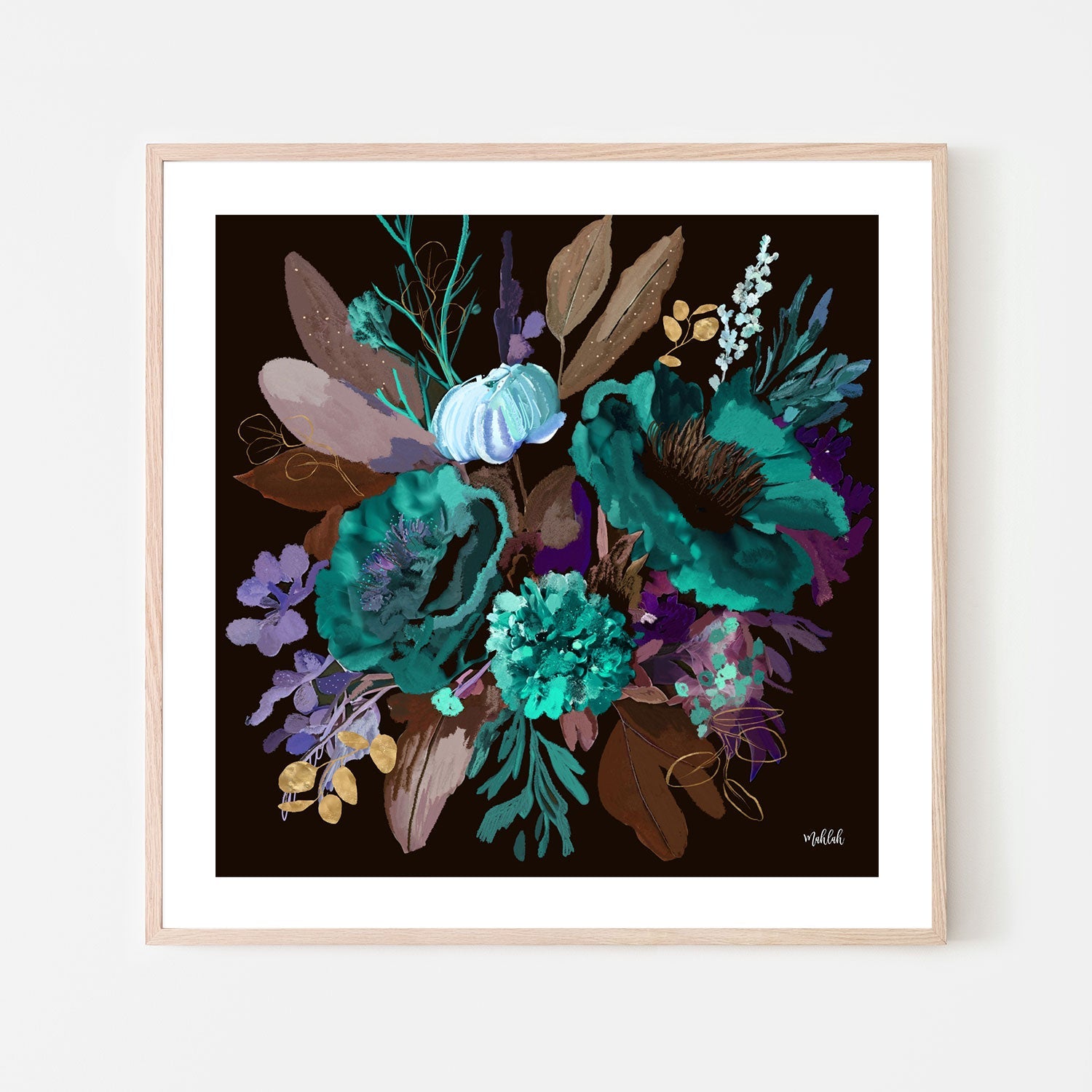wall-art-print-canvas-poster-framed-Midnight Green flowers , By Inkheart Designs-6