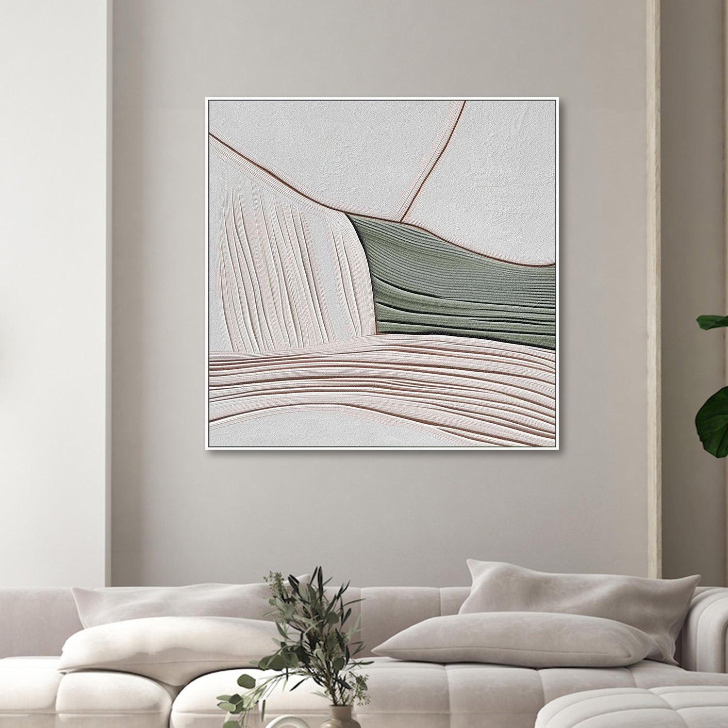 wall-art-print-canvas-poster-framed-Minimal Lines Grey Green, Style B , By Alma-2