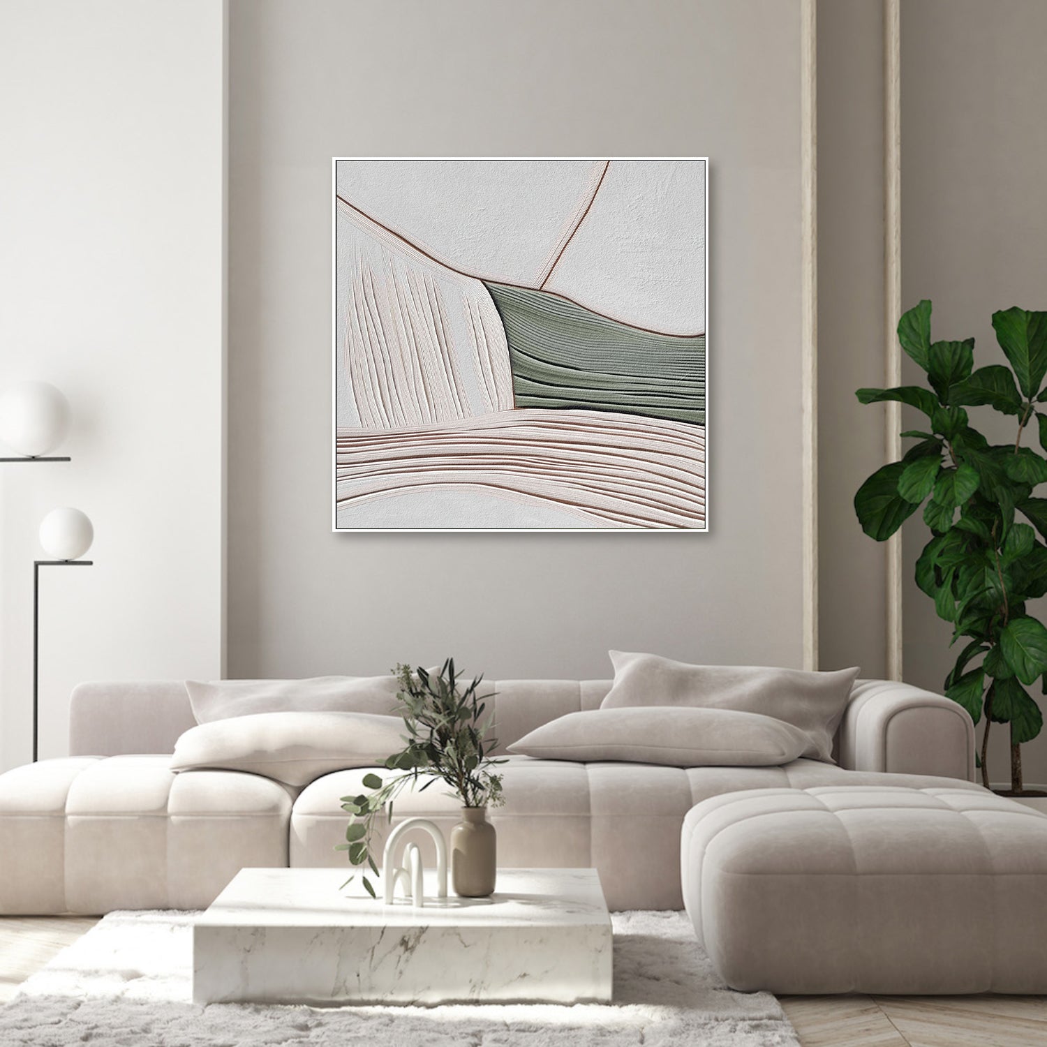 wall-art-print-canvas-poster-framed-Minimal Lines Grey Green, Style B , By Alma-7