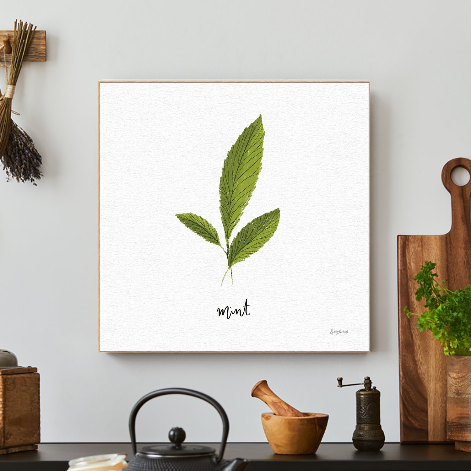 wall-art-print-canvas-poster-framed-Mint Herbs White, Style F , By Becky Thorns-2