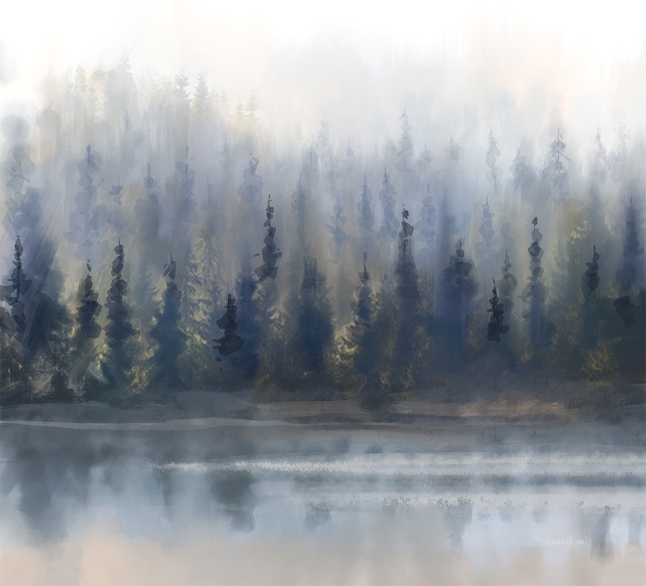 wall-art-print-canvas-poster-framed-Misty Forest in Gray and Gold , By Danhui Nai-1