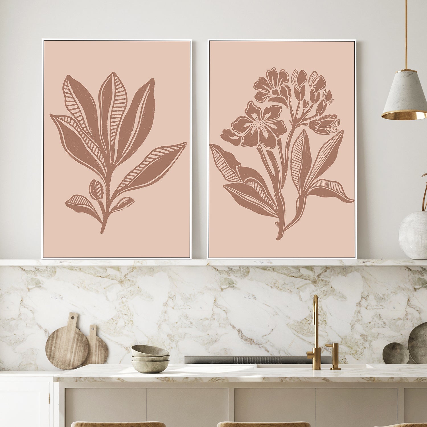 wall-art-print-canvas-poster-framed-Mocha Foliage & Mocha Florals, Set Of 2 , By Nikita Jariwala-2