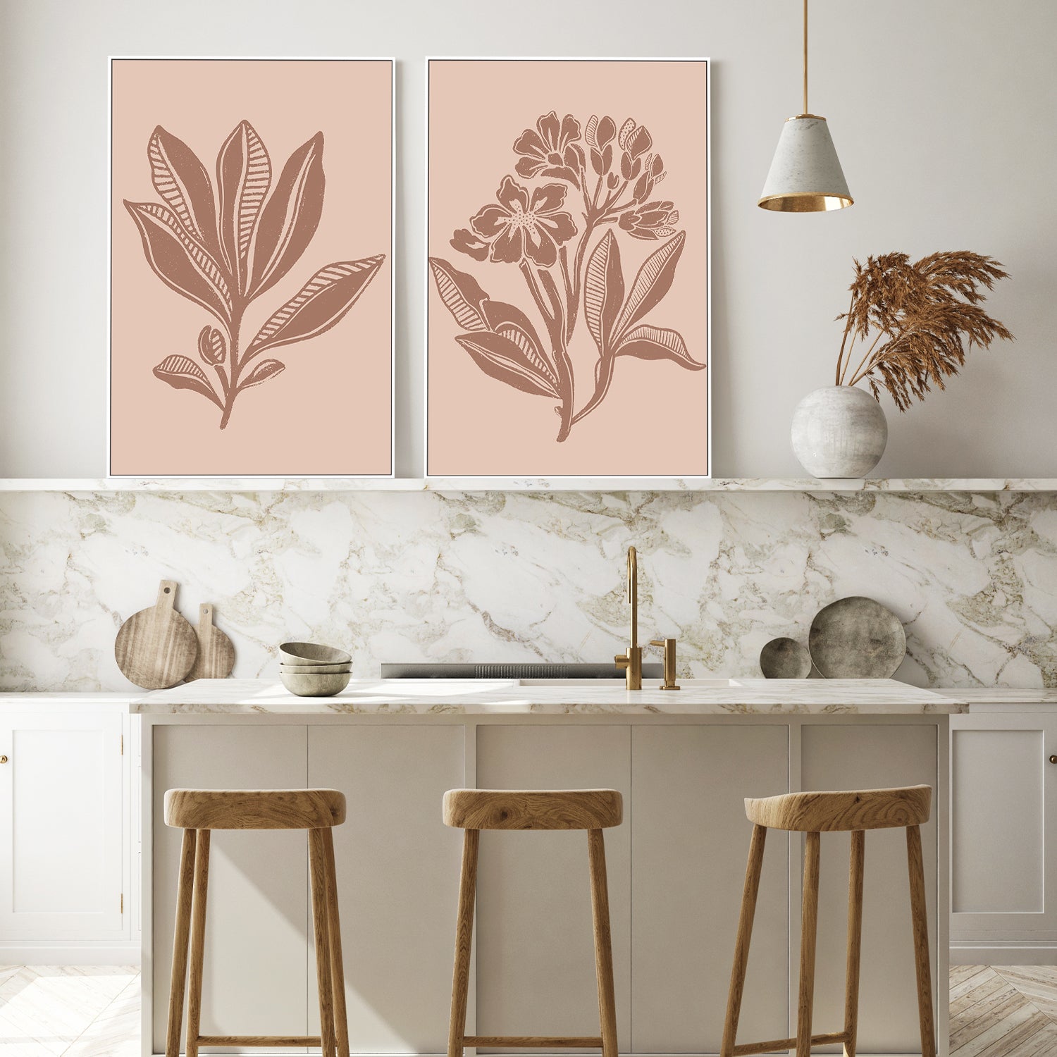 wall-art-print-canvas-poster-framed-Mocha Foliage & Mocha Florals, Set Of 2 , By Nikita Jariwala-7