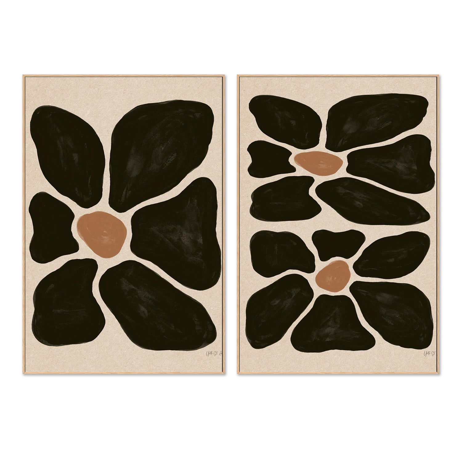 wall-art-print-canvas-poster-framed-Mod Floral, Style A & B, Set Of 2-4