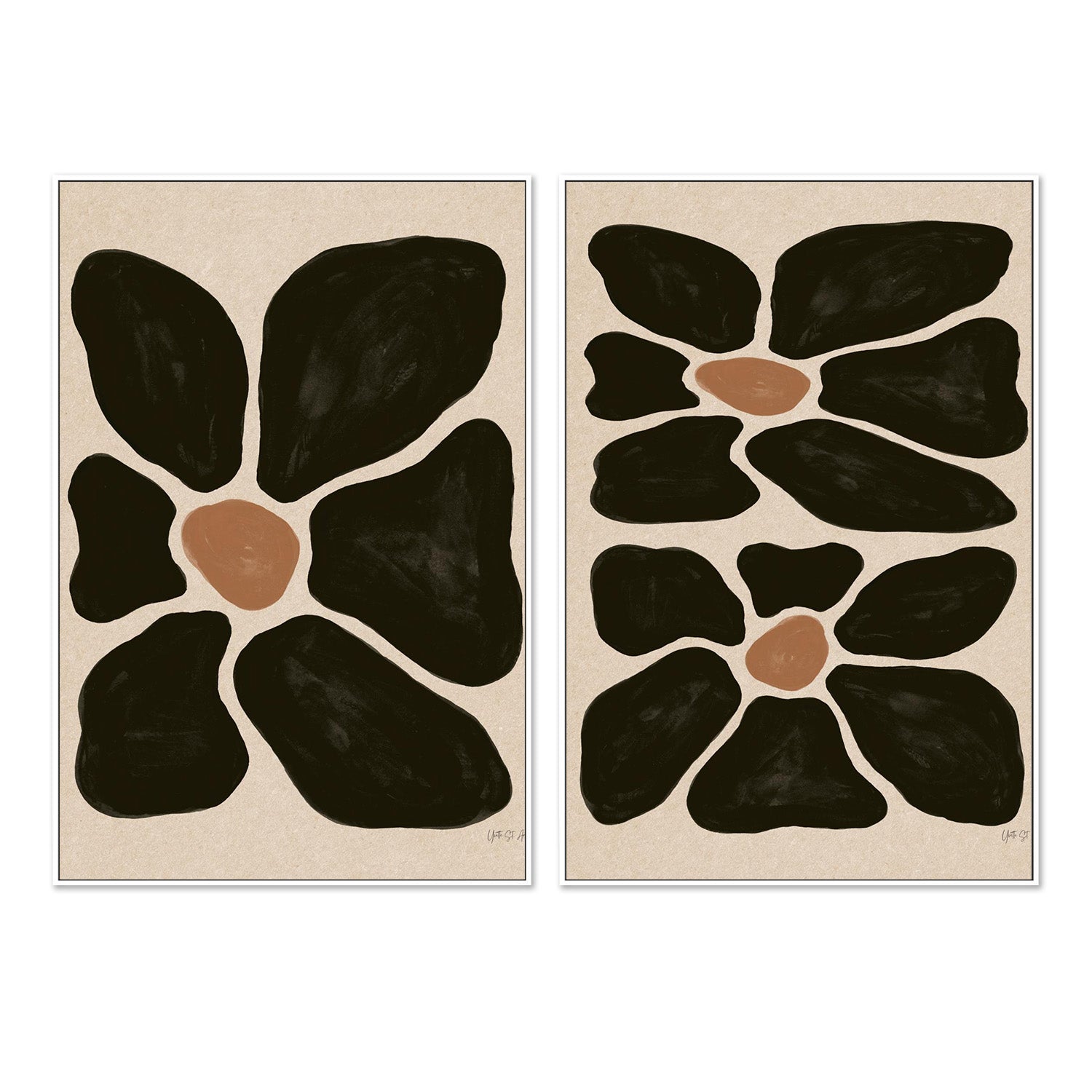 wall-art-print-canvas-poster-framed-Mod Floral, Style A & B, Set Of 2-5