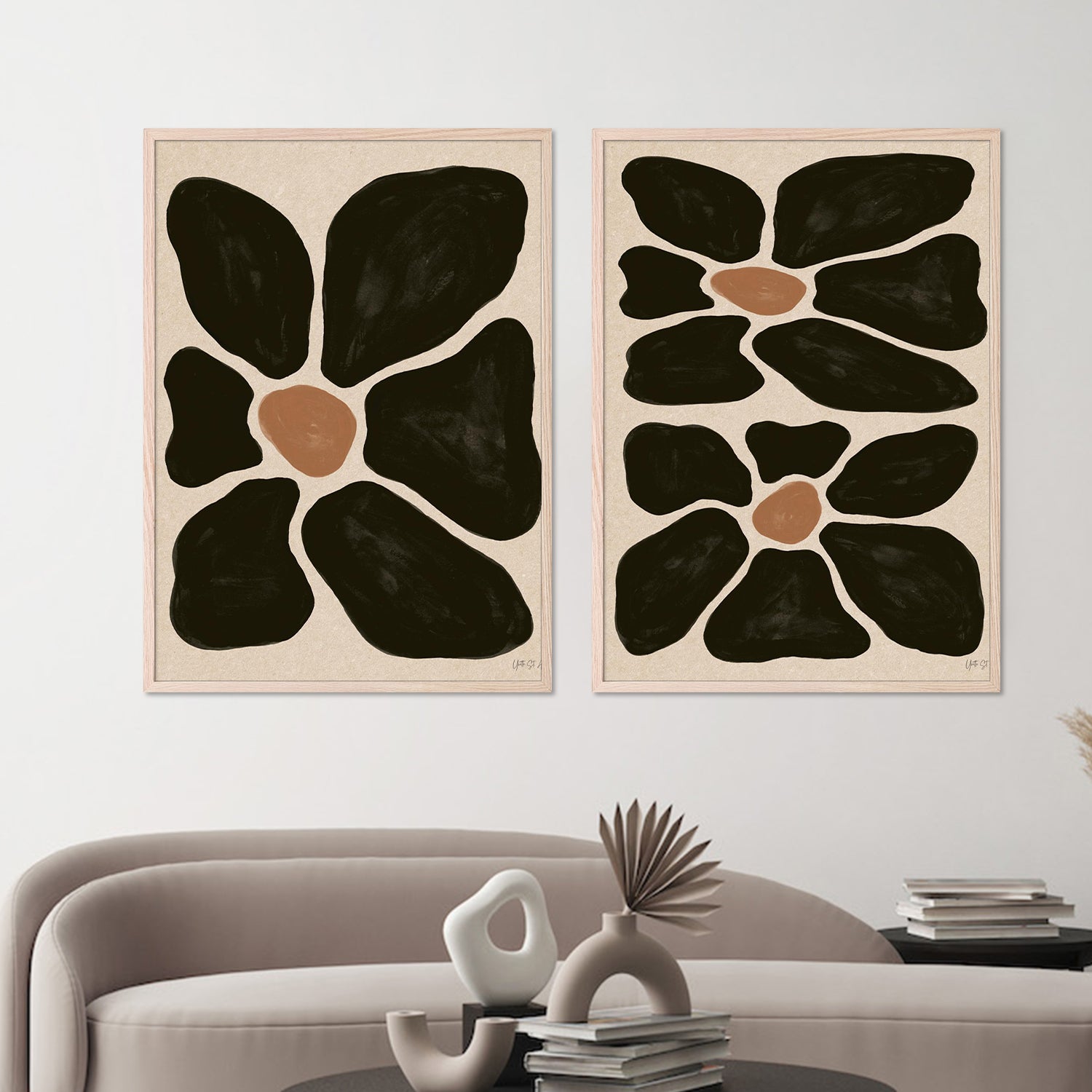 wall-art-print-canvas-poster-framed-Mod Floral, Style A & B, Set Of 2-7