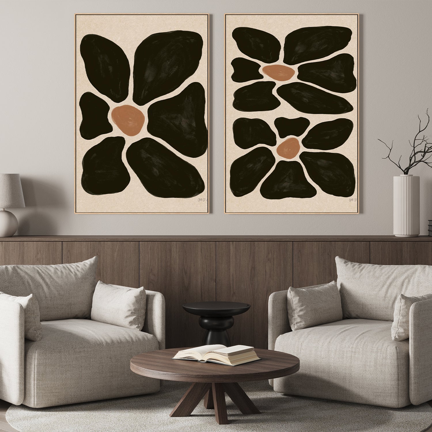 wall-art-print-canvas-poster-framed-Mod Floral, Style A & B, Set Of 2-9
