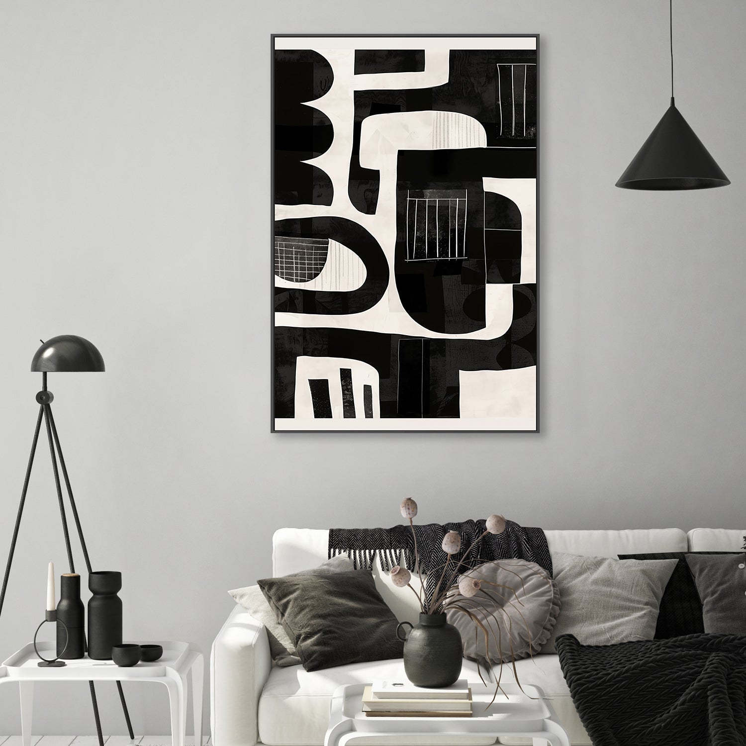 wall-art-print-canvas-poster-framed-Monochrome Abstract, Style B-9