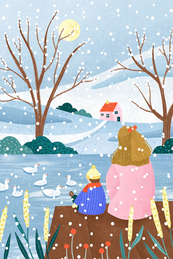 wall-art-print-canvas-poster-framed-Mother and Child At Winter Lake-1