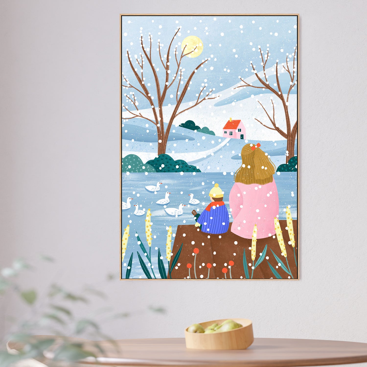 wall-art-print-canvas-poster-framed-Mother and Child At Winter Lake-2